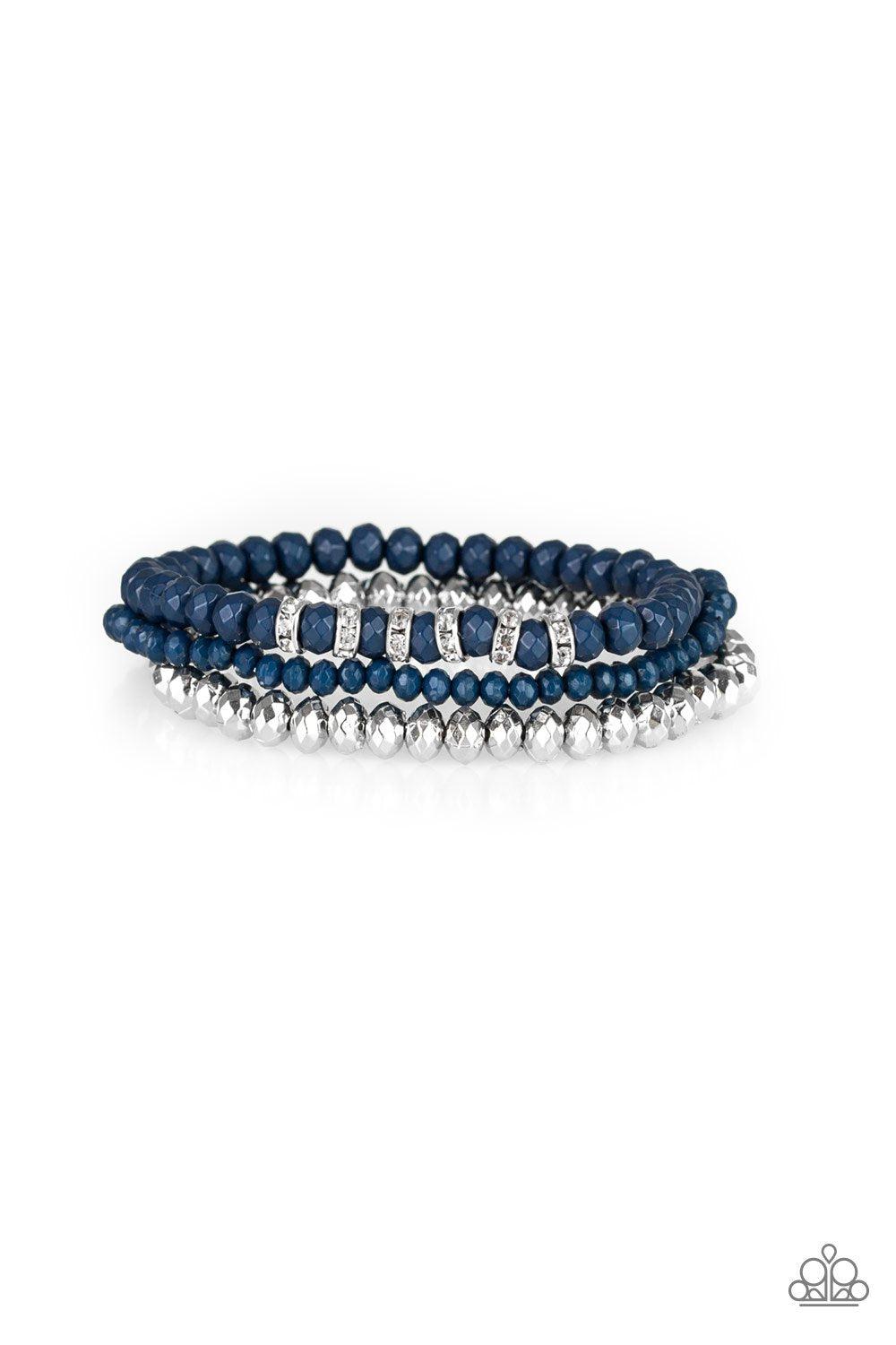 Ideal Idol Dark Blue and Silver Bracelet Set - Paparazzi Accessories- on model - CarasShop.com - Paparazzi Jewelry by Cara Jewels