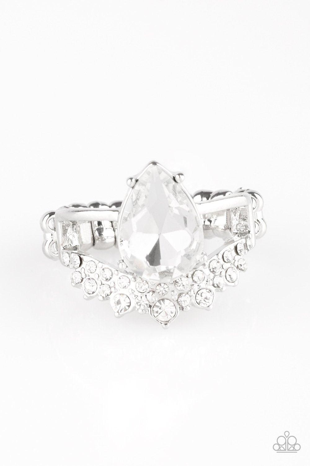 If The Crown Fits White Rhinestone Ring - Paparazzi Accessories- on model - CarasShop.com - Paparazzi Jewelry by Cara Jewels
