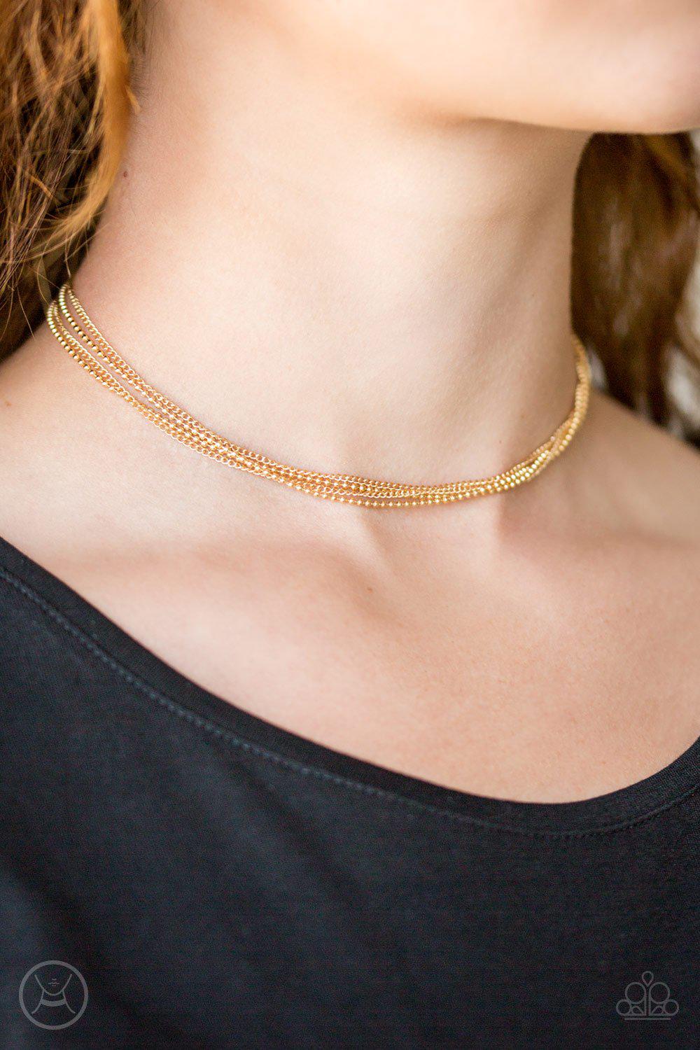 If You Dare Gold Choker Necklace - Paparazzi Accessories- lightbox - CarasShop.com - Paparazzi Jewelry by Cara Jewels