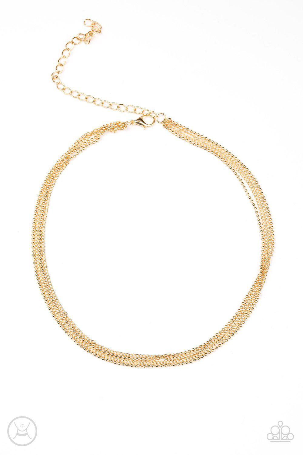 If You Dare Gold Choker Necklace - Paparazzi Accessories- on model - CarasShop.com - Paparazzi Jewelry by Cara Jewels