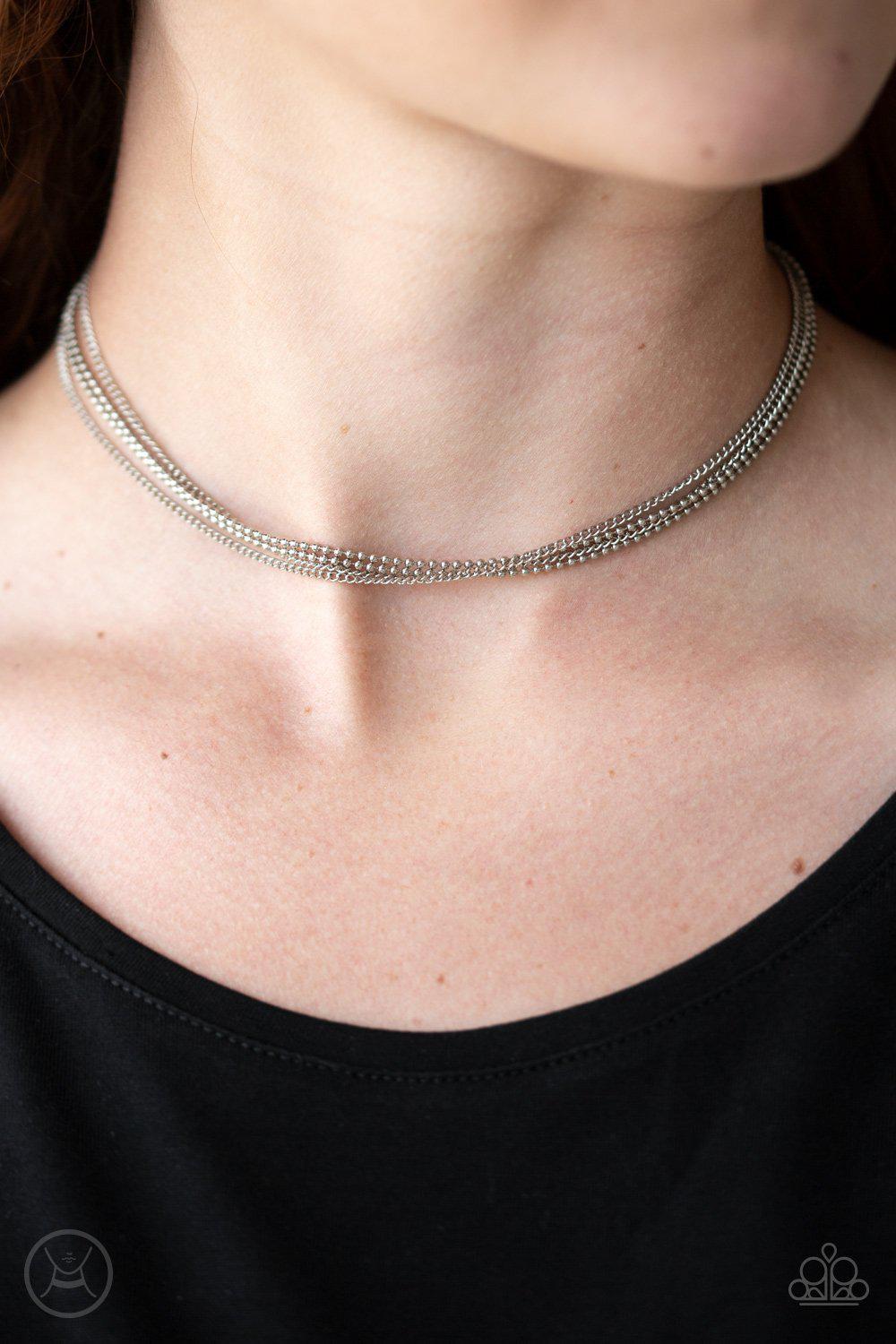 If You Dare Silver Choker Necklace - Paparazzi Accessories- lightbox - CarasShop.com - Paparazzi Jewelry by Cara Jewels