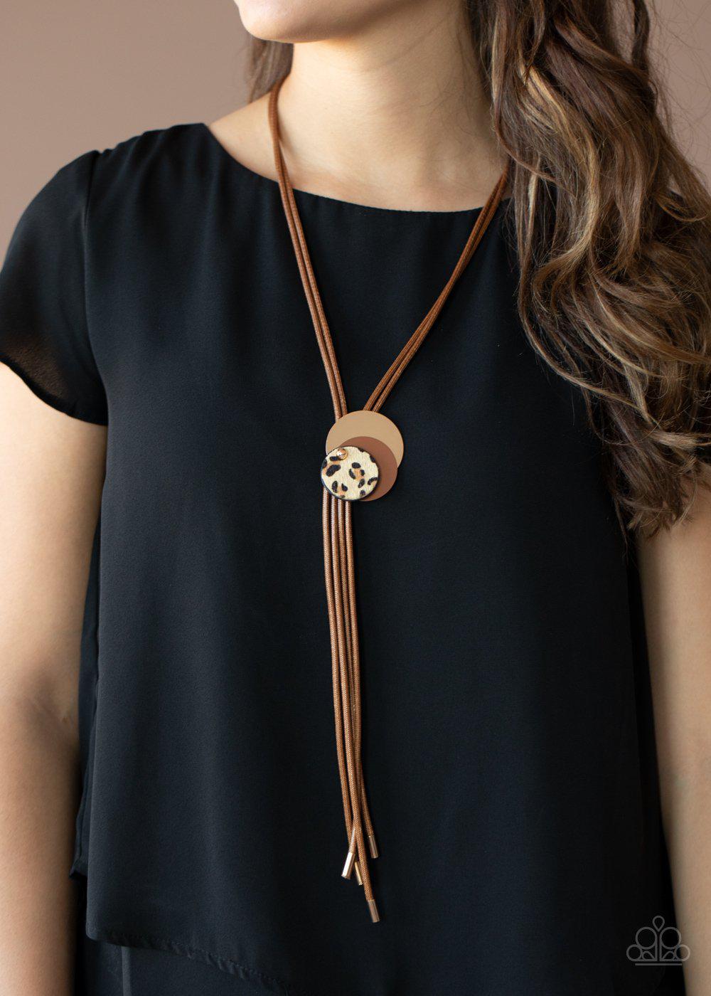 I'm FELINE Good Brown Animal Print Necklace - Paparazzi Accessories- on model - CarasShop.com - Paparazzi Jewelry by Cara Jewels