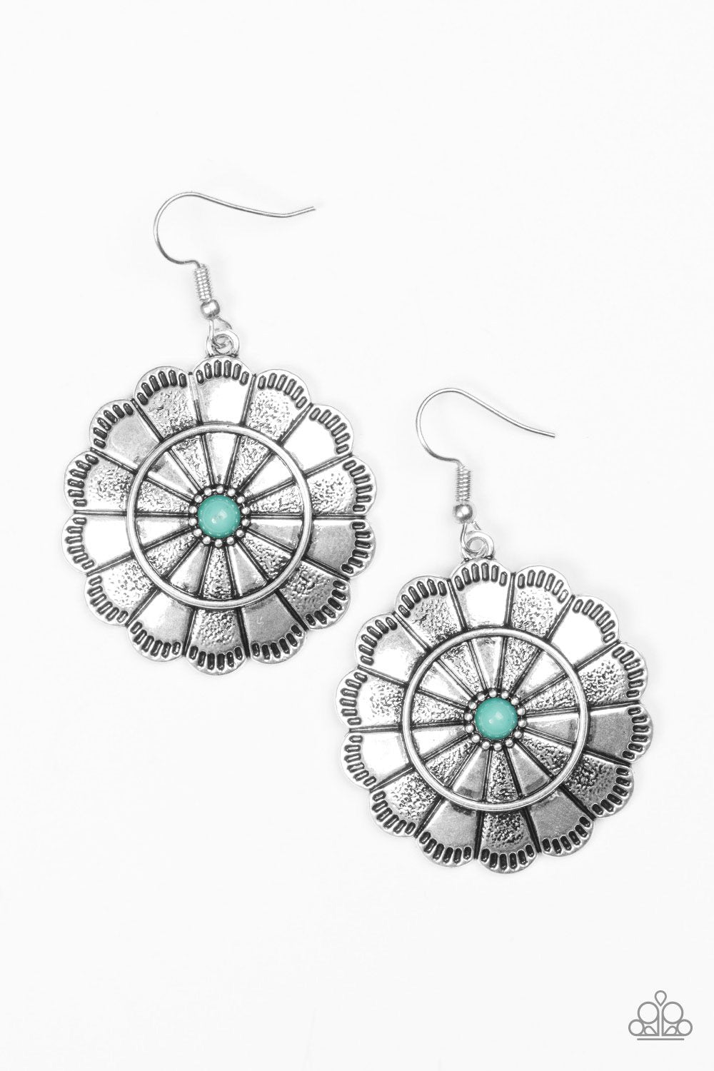 I'm No Wallflower Silver and Green Earrings - Paparazzi Accessories- lightbox - CarasShop.com - Paparazzi Jewelry by Cara Jewels