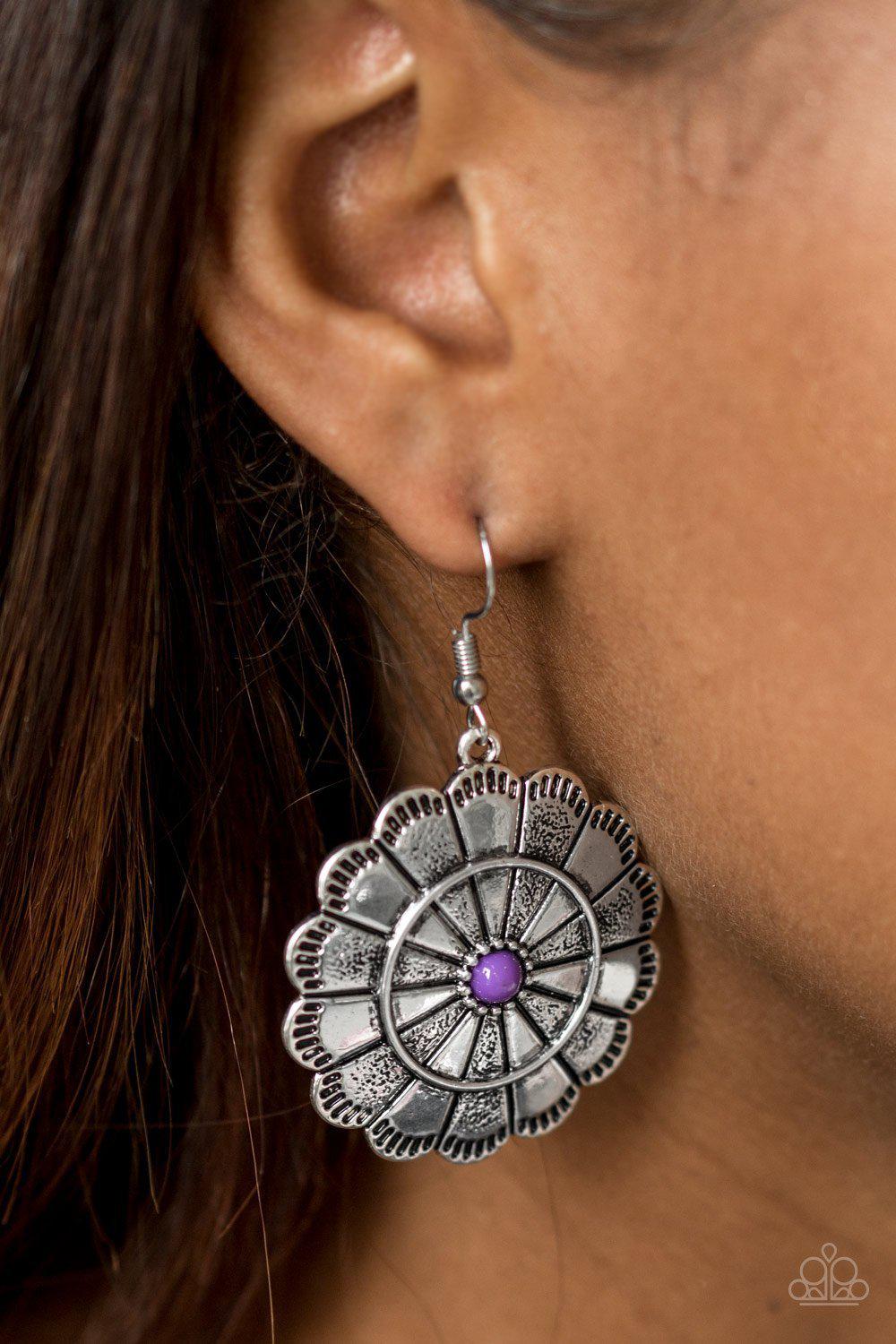 I'm No Wallflower Silver and Purple Earrings - Paparazzi Accessories- lightbox - CarasShop.com - Paparazzi Jewelry by Cara Jewels