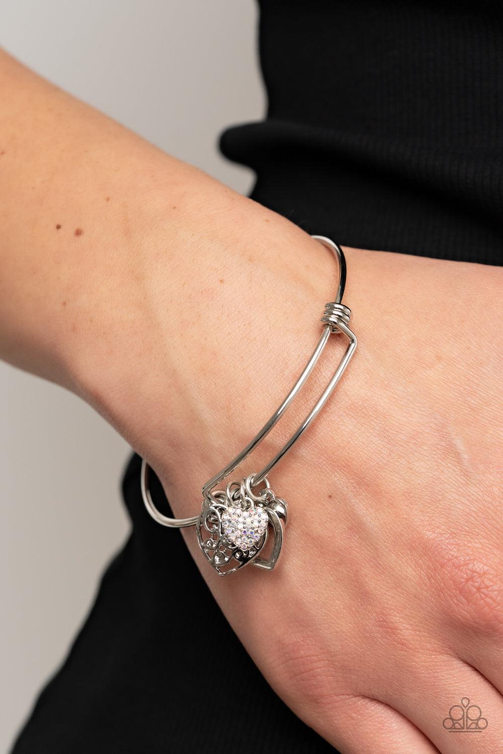 I'm Yours Multi Iridescent Heart Charm Bracelet - Paparazzi Accessories- on model - CarasShop.com - Paparazzi Jewelry by Cara Jewels