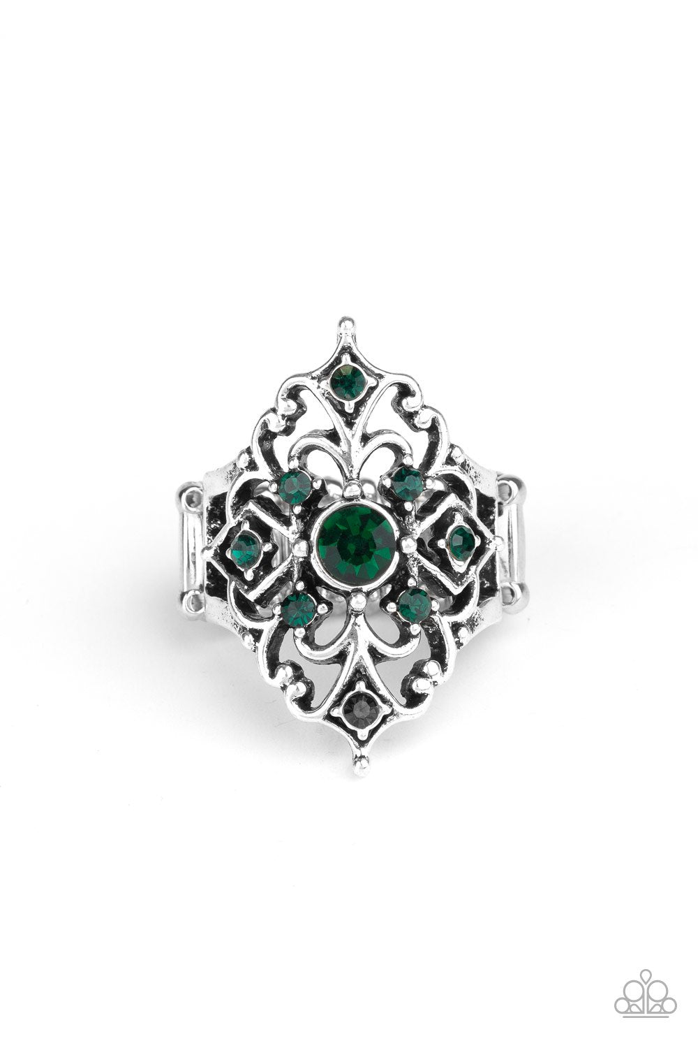 Imperial Iridescence Green Rhinestone Ring - Paparazzi Accessories- lightbox - CarasShop.com - Paparazzi Jewelry by Cara Jewels