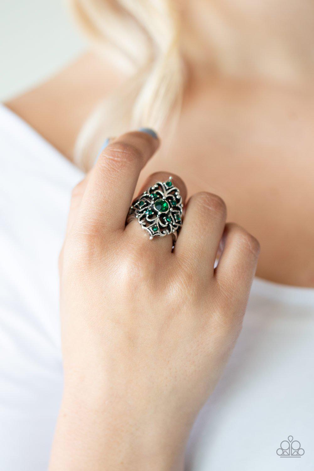 Imperial Iridescence Green Rhinestone Ring - Paparazzi Accessories- lightbox - CarasShop.com - Paparazzi Jewelry by Cara Jewels
