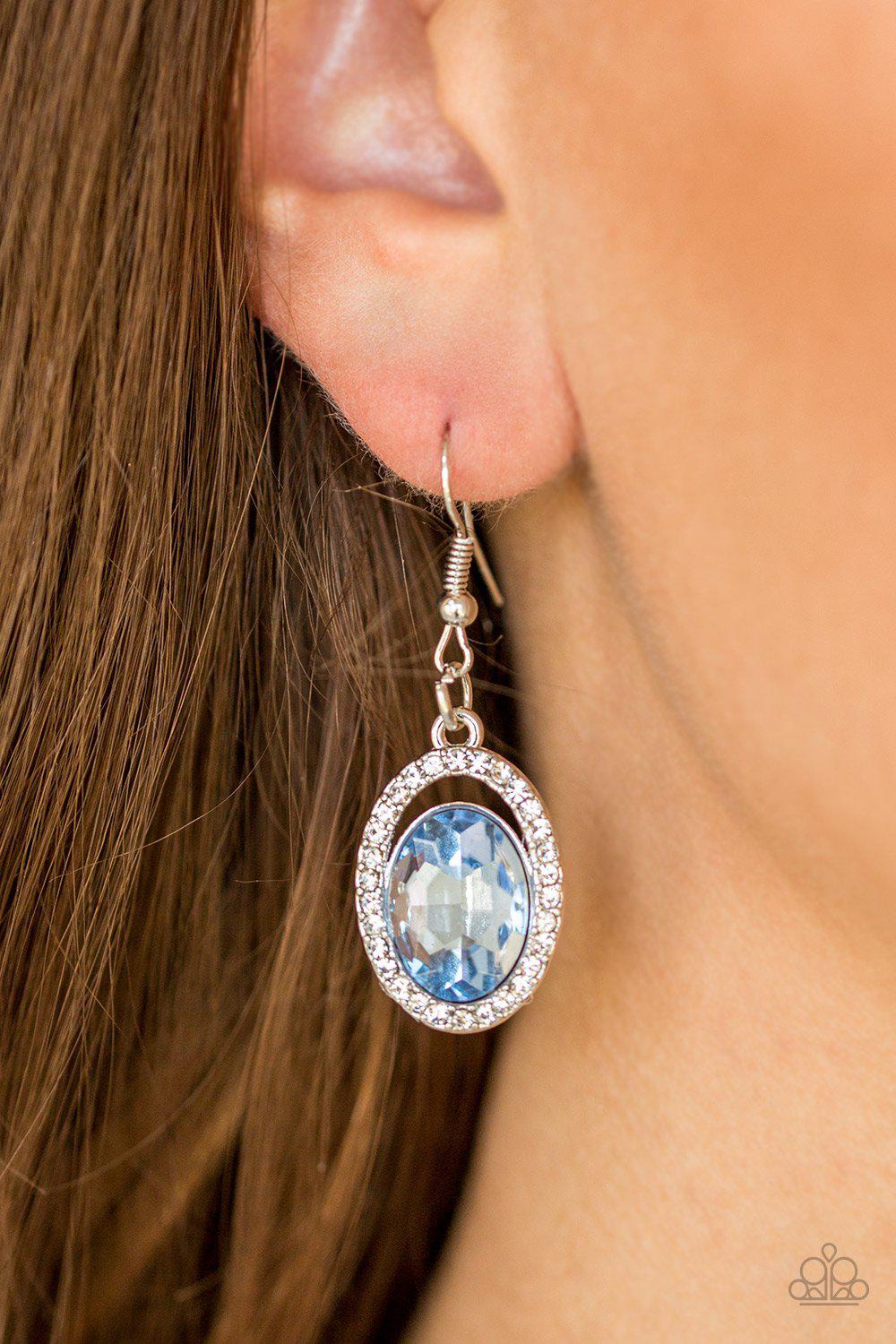 Imperial SHINE-ness Blue and White Rhinestone Earrings - Paparazzi Accessories- lightbox - CarasShop.com - Paparazzi Jewelry by Cara Jewels