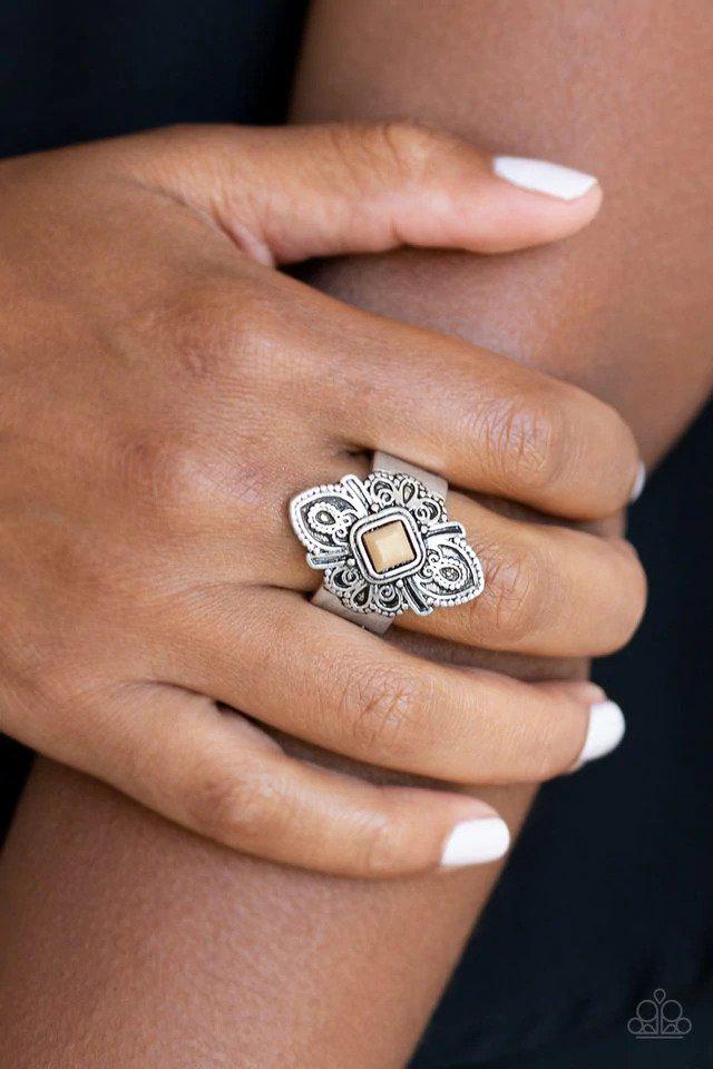 Impressive TREK Record Brown Ring - Paparazzi Accessories- on model - CarasShop.com - Paparazzi Jewelry by Cara Jewels