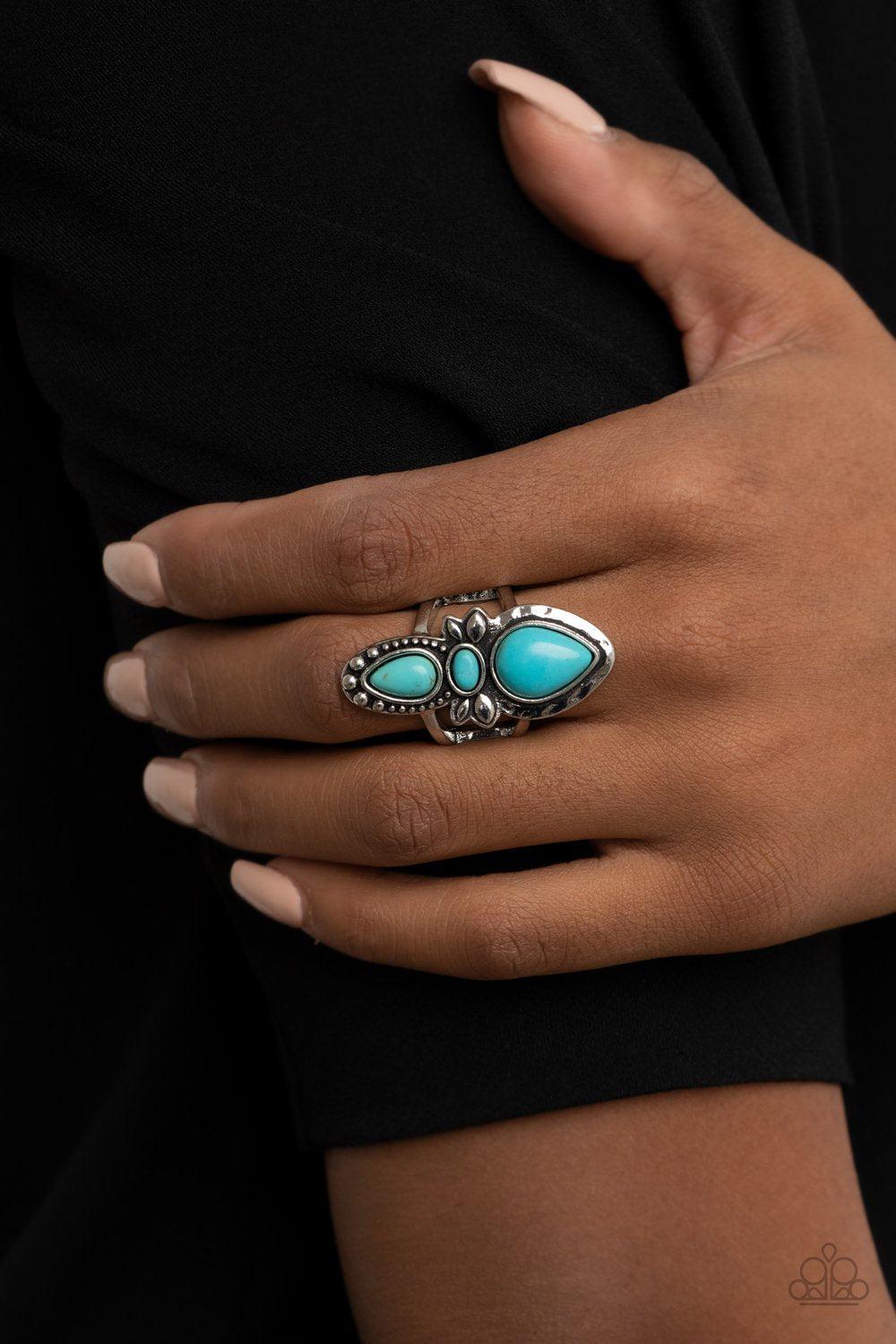 In a BADLANDS Mood Turquoise Blue Stone Ring - Paparazzi Accessories- lightbox - CarasShop.com - Paparazzi Jewelry by Cara Jewels
