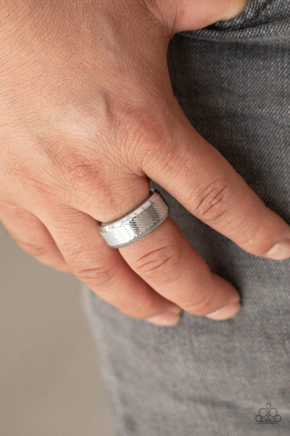 In A Scrape Men's Silver Ring - Paparazzi Accessories- on model - CarasShop.com - Paparazzi Jewelry by Cara Jewels