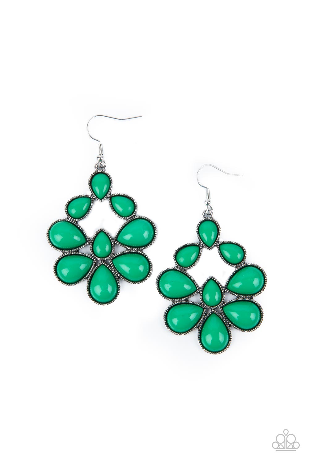 In Crowd Couture Green Earrings - Paparazzi Accessories- on model - CarasShop.com - Paparazzi Jewelry by Cara Jewels