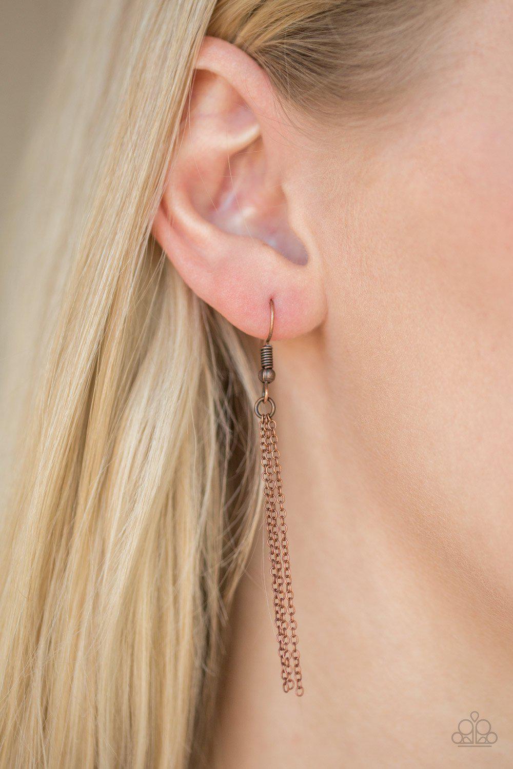 In-Flight Fashion Copper Feather Necklace - Paparazzi Accessories - free matching earrings -CarasShop.com - Paparazzi Jewelry by Cara Jewels