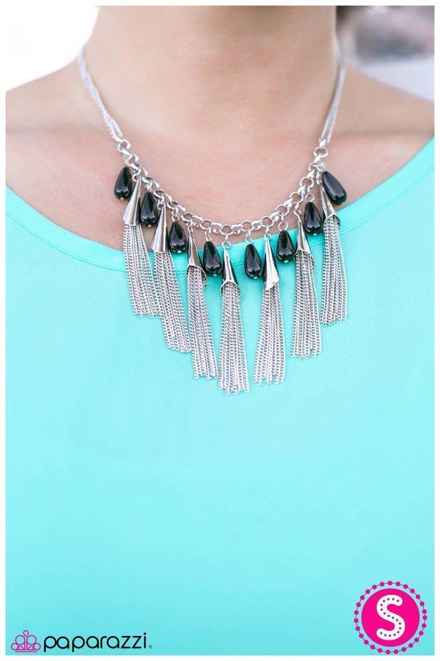 In-FRINGEment Black and Silver Fringe Necklace and matching Earrings - Paparazzi Accessories- lightbox - CarasShop.com - Paparazzi Jewelry by Cara Jewels