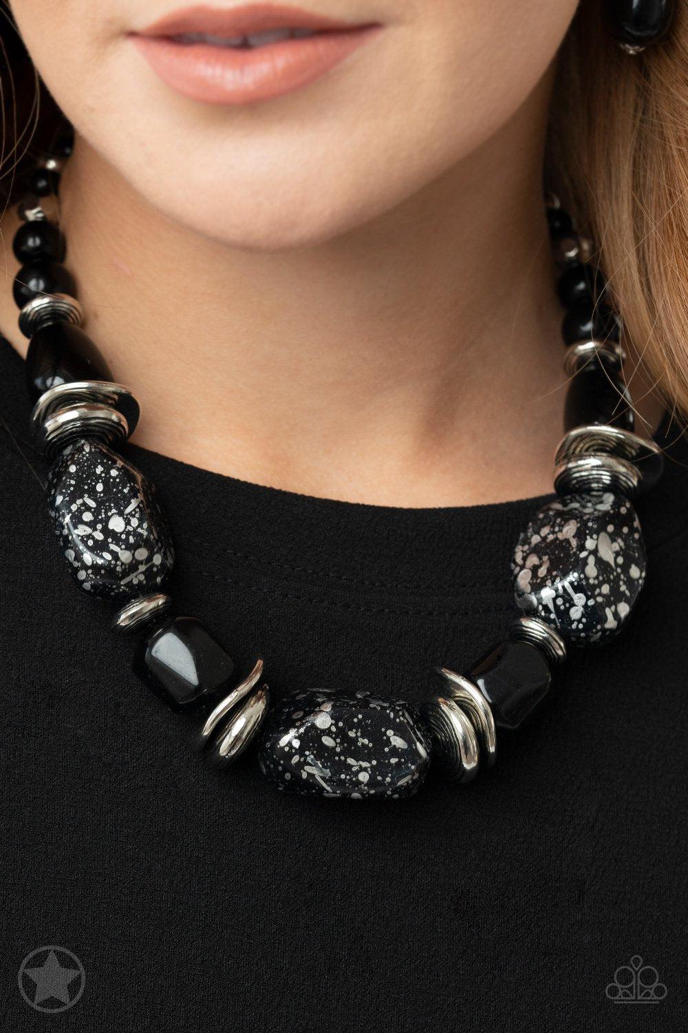 In Good Glazes Chunky Black Necklace - Paparazzi Accessories- on model - CarasShop.com - Paparazzi Jewelry by Cara Jewels