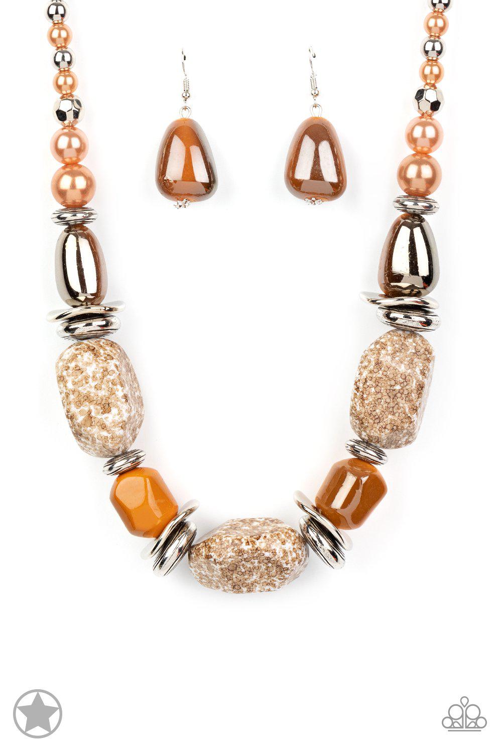 In Good Glazes Chunky Peach Necklace and matching Earrings - Paparazzi Accessories- lightbox - CarasShop.com - Paparazzi Jewelry by Cara Jewels