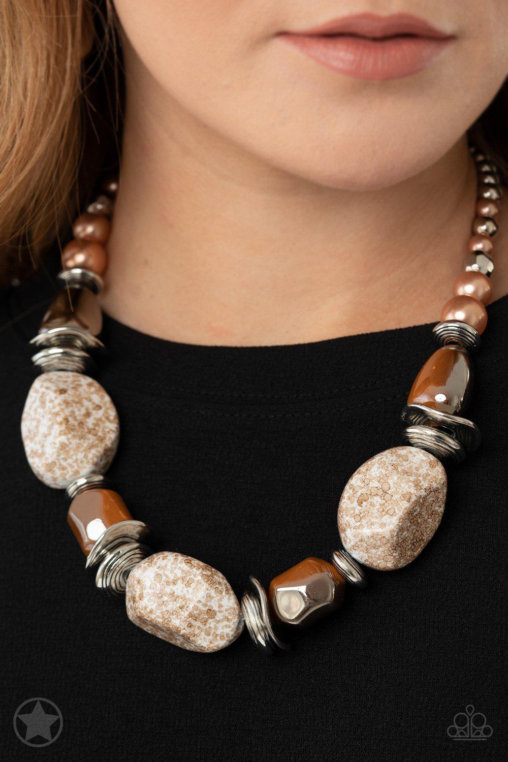 In Good Glazes Chunky Peach Necklace and matching Earrings - Paparazzi Accessories- lightbox - CarasShop.com - Paparazzi Jewelry by Cara Jewels