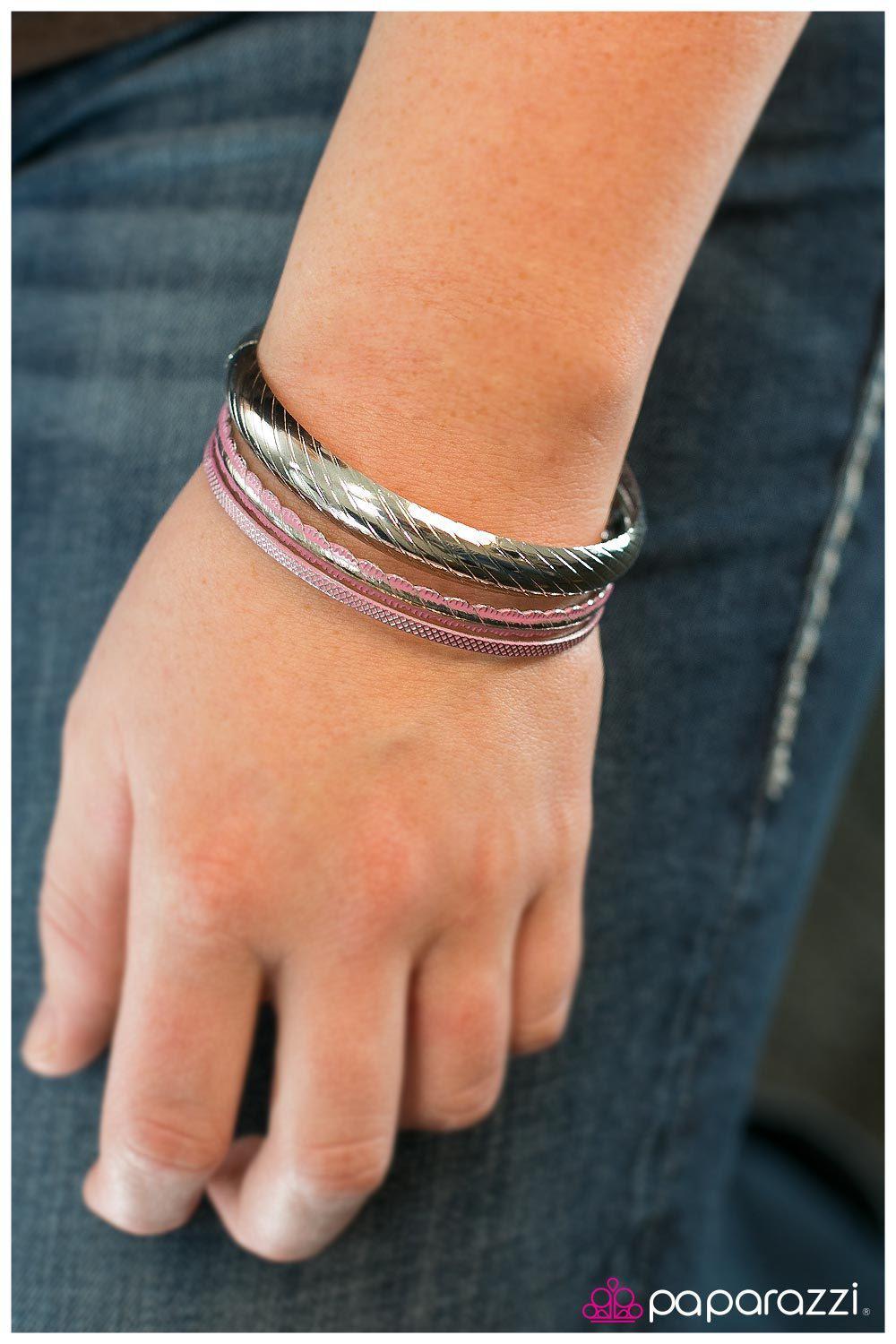 In High Spirits Pink and Silver Bangle Bracelet Set - Paparazzi Accessories- lightbox - CarasShop.com - Paparazzi Jewelry by Cara Jewels