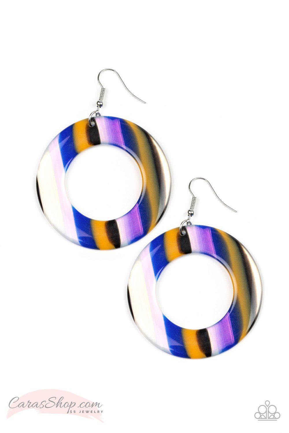 In Retrospect - Blue Multi-color Acrylic Earrings - Paparazzi Accessories- lightbox - CarasShop.com - Paparazzi Jewelry by Cara Jewels