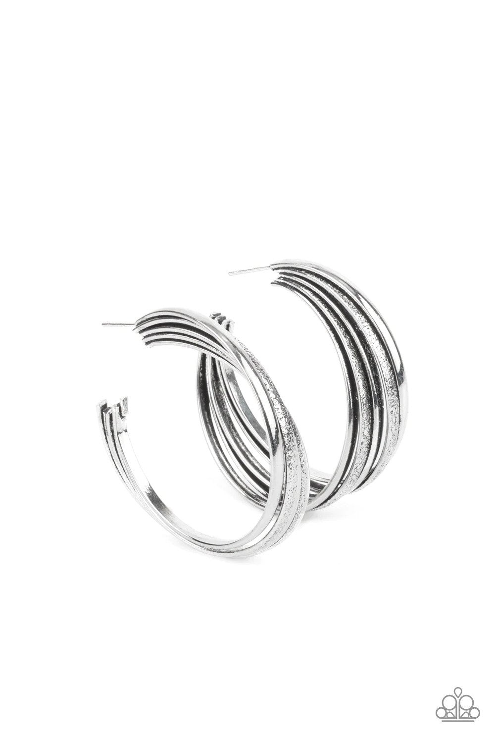 In Sync Silver Hoop Earrings - Paparazzi Accessories- lightbox - CarasShop.com - Paparazzi Jewelry by Cara Jewels