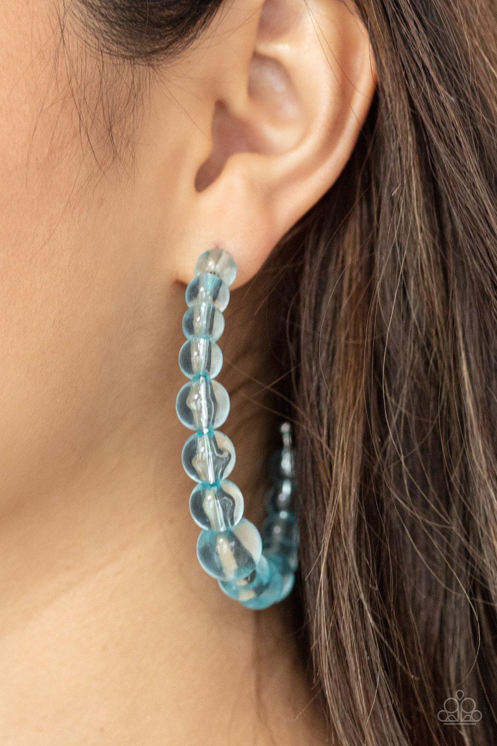 In The Clear Blue Hoop Earrings - Paparazzi Accessories- lightbox - CarasShop.com - Paparazzi Jewelry by Cara Jewels