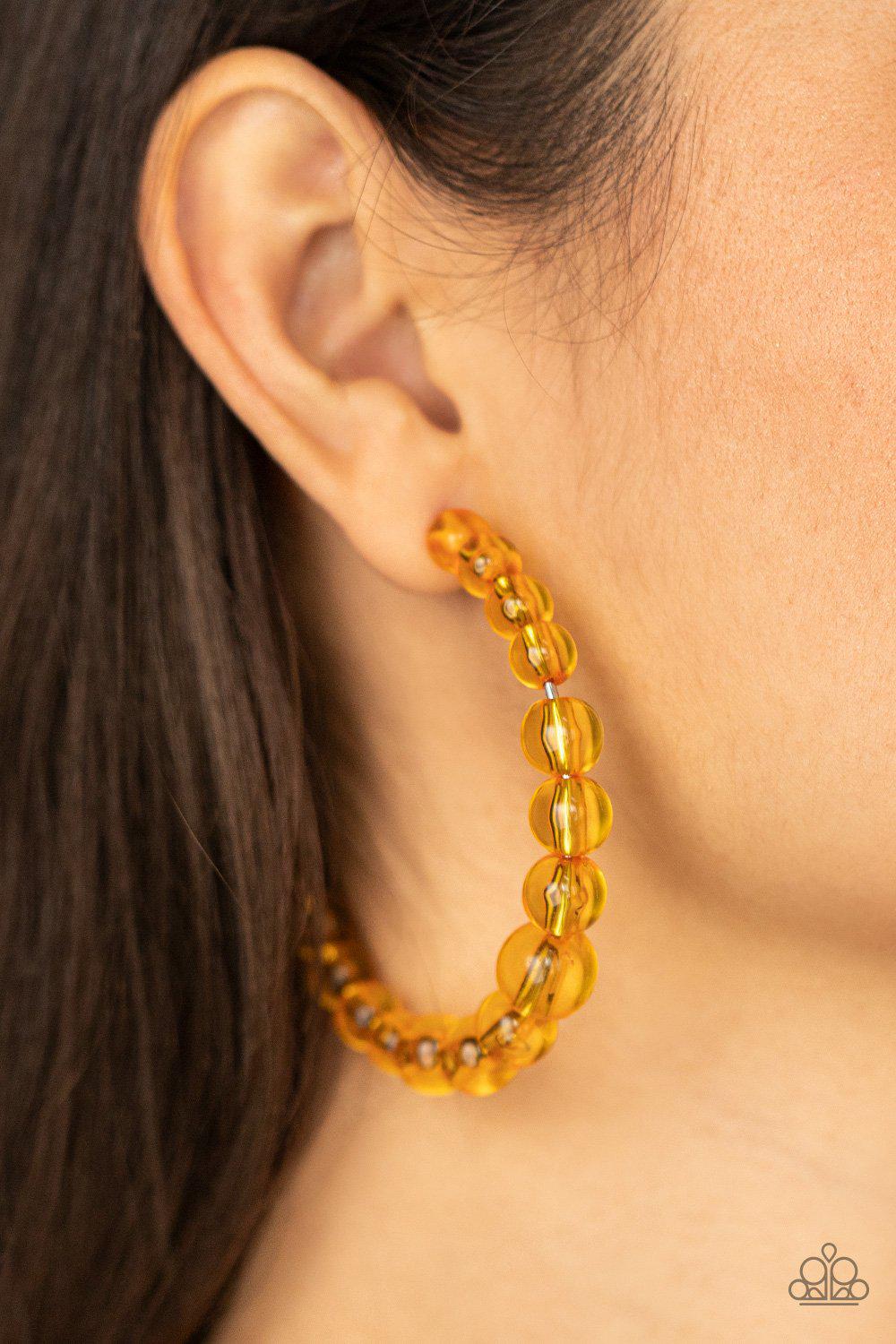 In The Clear Orange Hoop Earrings - Paparazzi Accessories- lightbox - CarasShop.com - Paparazzi Jewelry by Cara Jewels
