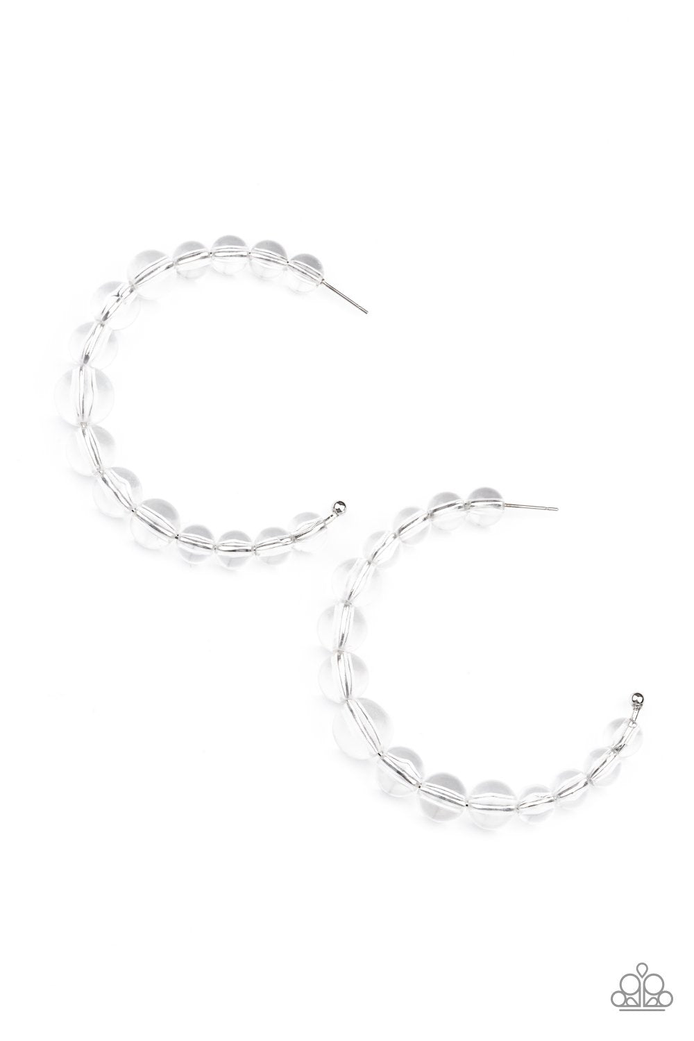 In The Clear White Hoop Earrings - Paparazzi Accessories- lightbox - CarasShop.com - Paparazzi Jewelry by Cara Jewels