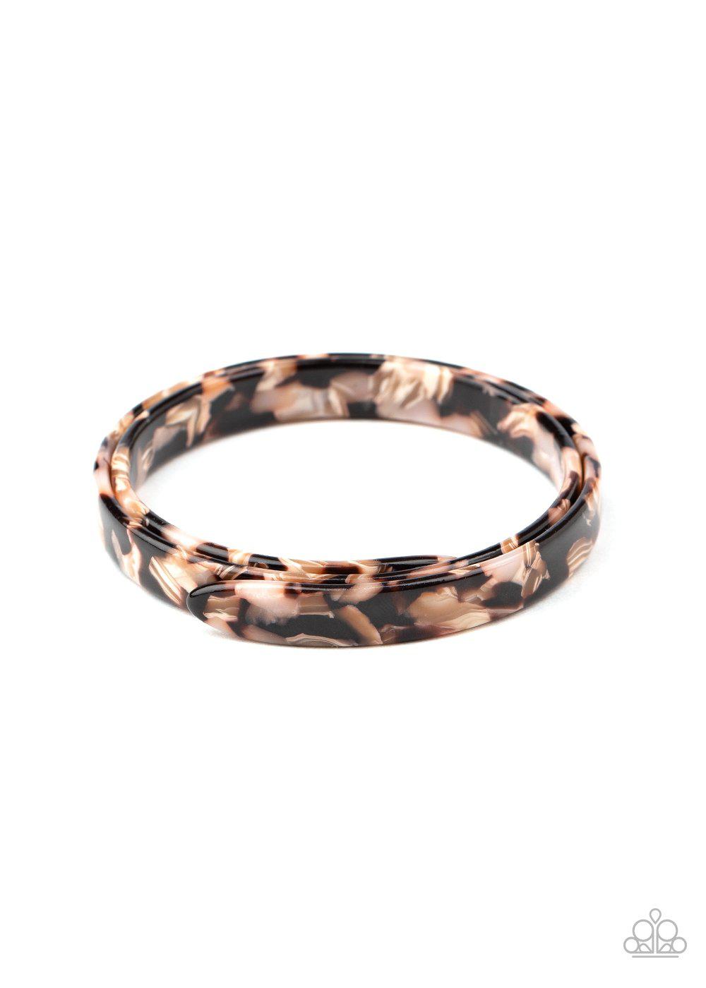 In The HAUTE Zone Brown Tortoise Shell Acrylic Infinity Wrap Bracelet - Paparazzi Accessories- on model - CarasShop.com - Paparazzi Jewelry by Cara Jewels