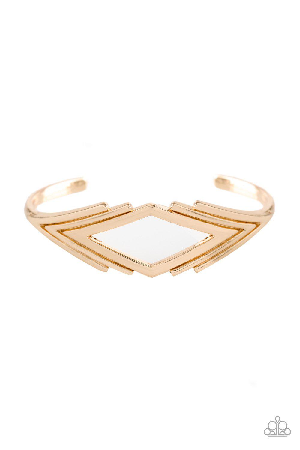 In Total De-NILE Gold Cuff Bracelet - Paparazzi Accessories- on model - CarasShop.com - Paparazzi Jewelry by Cara Jewels