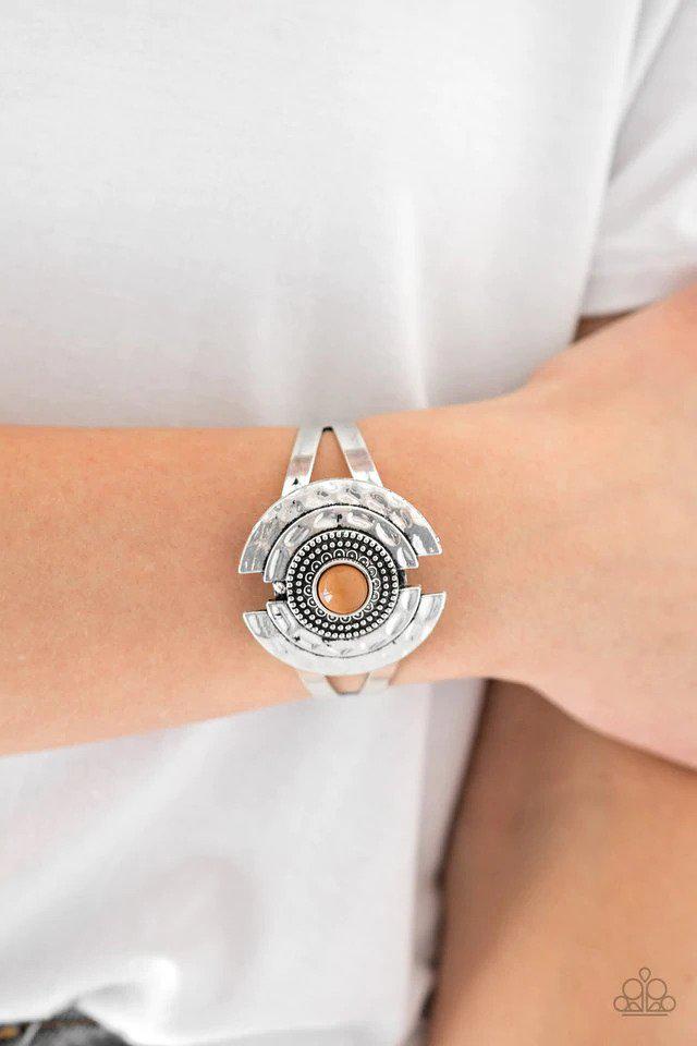 Incredibly Indie Brown & Silver Bracelet - Paparazzi Accessories- on model - CarasShop.com - Paparazzi Jewelry by Cara Jewels