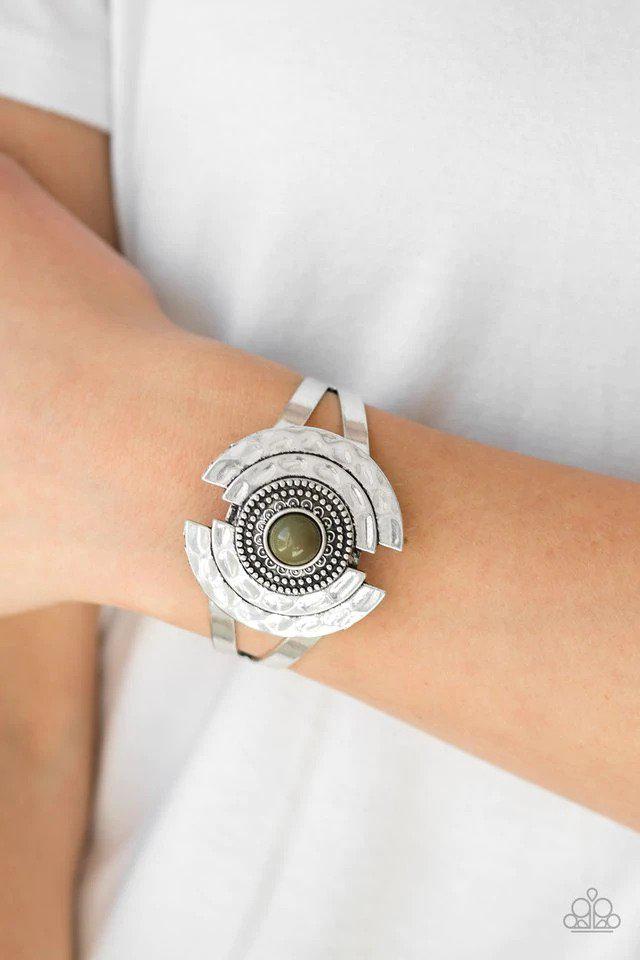 Incredibly Indie Green Bracelet - Paparazzi Accessories- on model - CarasShop.com - Paparazzi Jewelry by Cara Jewels