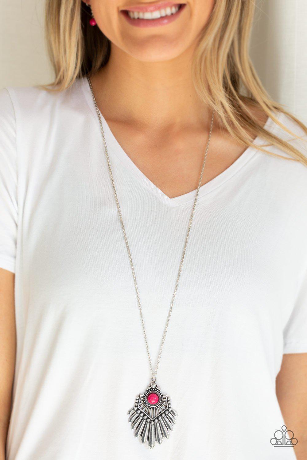 Inde-Pendant Idol Pink Necklace - Paparazzi Accessories- on model - CarasShop.com - Paparazzi Jewelry by Cara Jewels