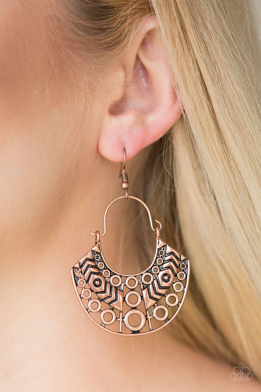 Indigenous Idol Copper Earrings - Paparazzi Accessories- lightbox - CarasShop.com - Paparazzi Jewelry by Cara Jewels
