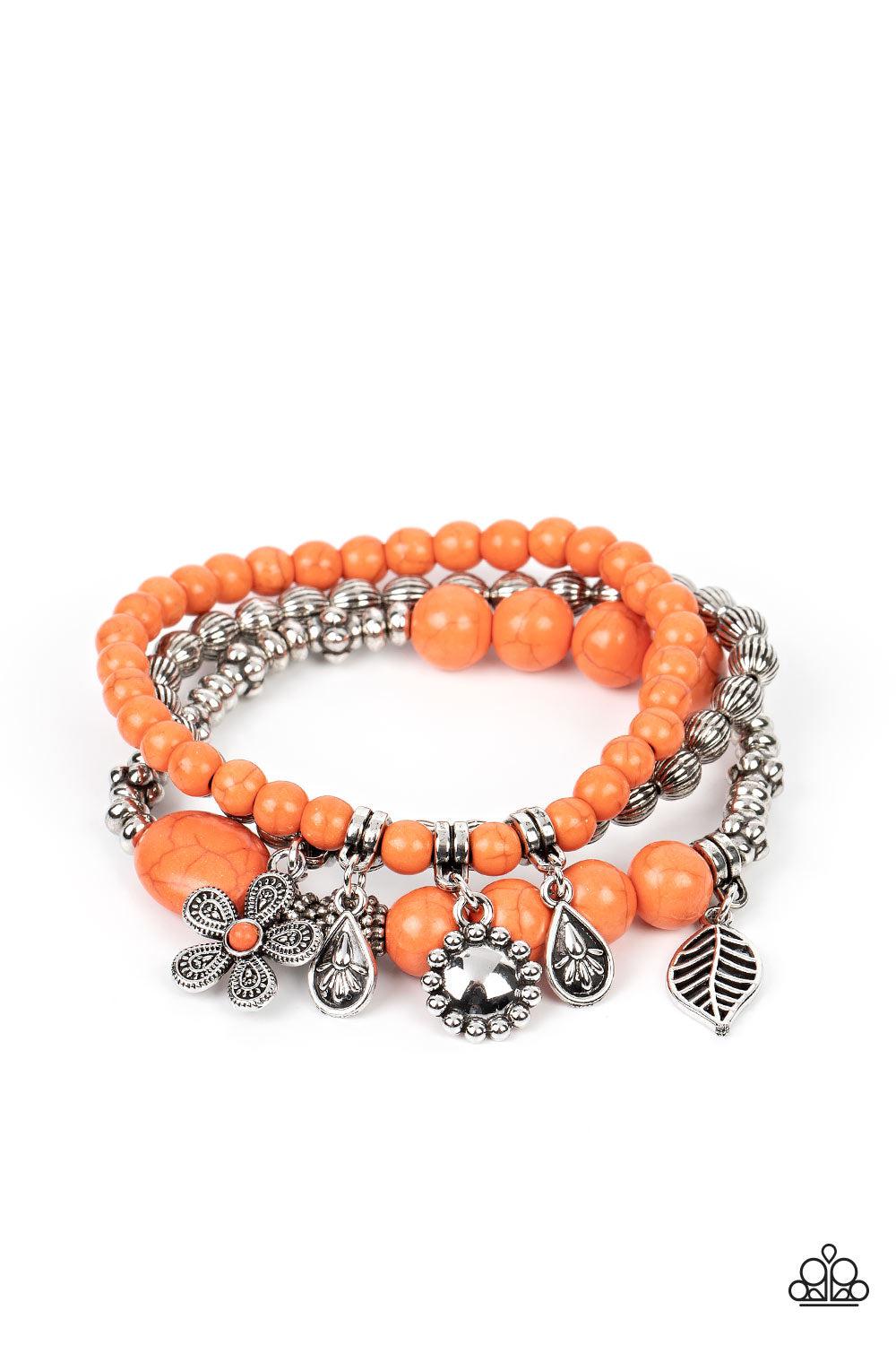 Individual Inflorescence Orange Bracelet - Paparazzi Accessories- lightbox - CarasShop.com - Paparazzi Jewelry by Cara Jewels