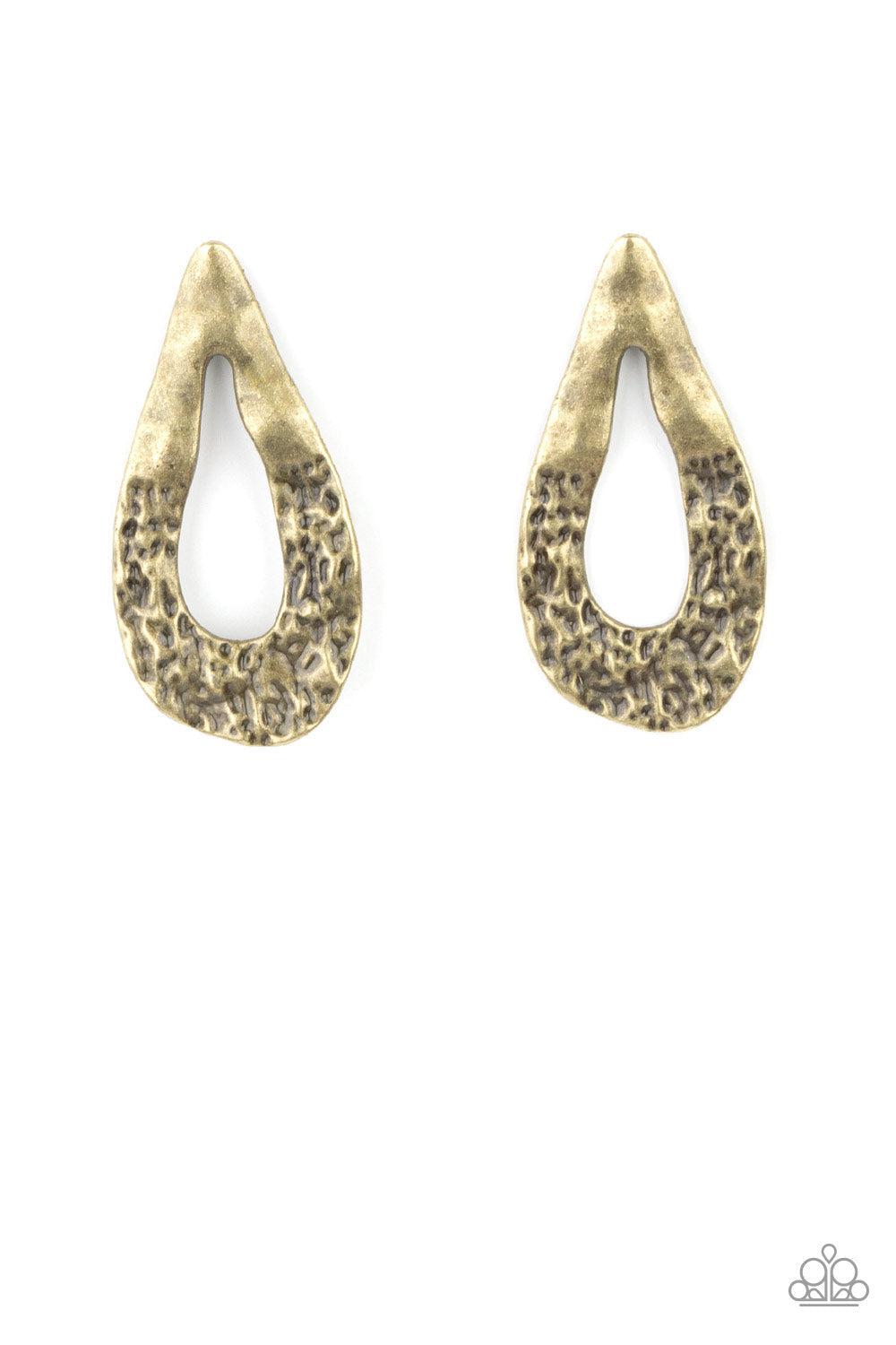Industrial Antiquity Brass Earrings - Paparazzi Accessories- lightbox - CarasShop.com - Paparazzi Jewelry by Cara Jewels