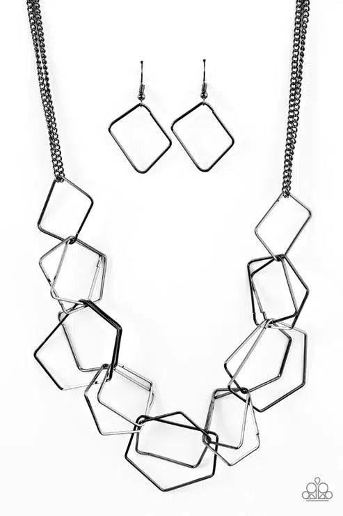Industrial Chaos Gunmetal Black Necklace - Paparazzi Accessories- lightbox - CarasShop.com - Paparazzi Jewelry by Cara Jewels