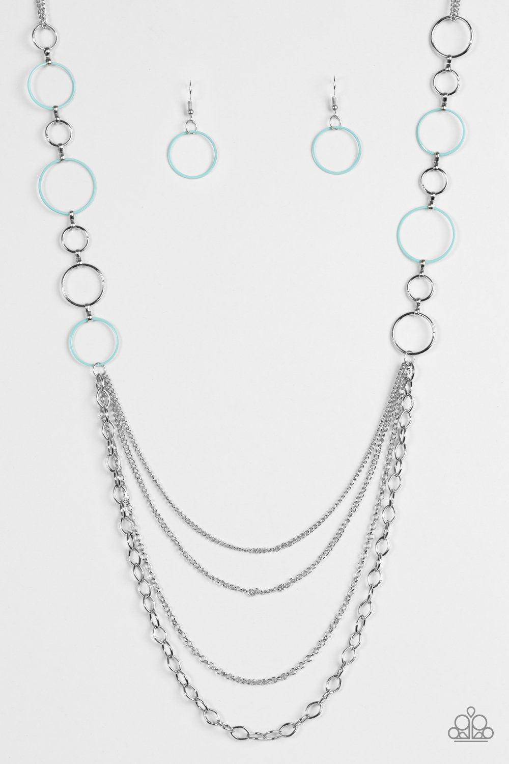 Industrial Circus Silver and Blue Necklace - Paparazzi Accessories - free matching earrings -CarasShop.com - Paparazzi Jewelry by Cara Jewels