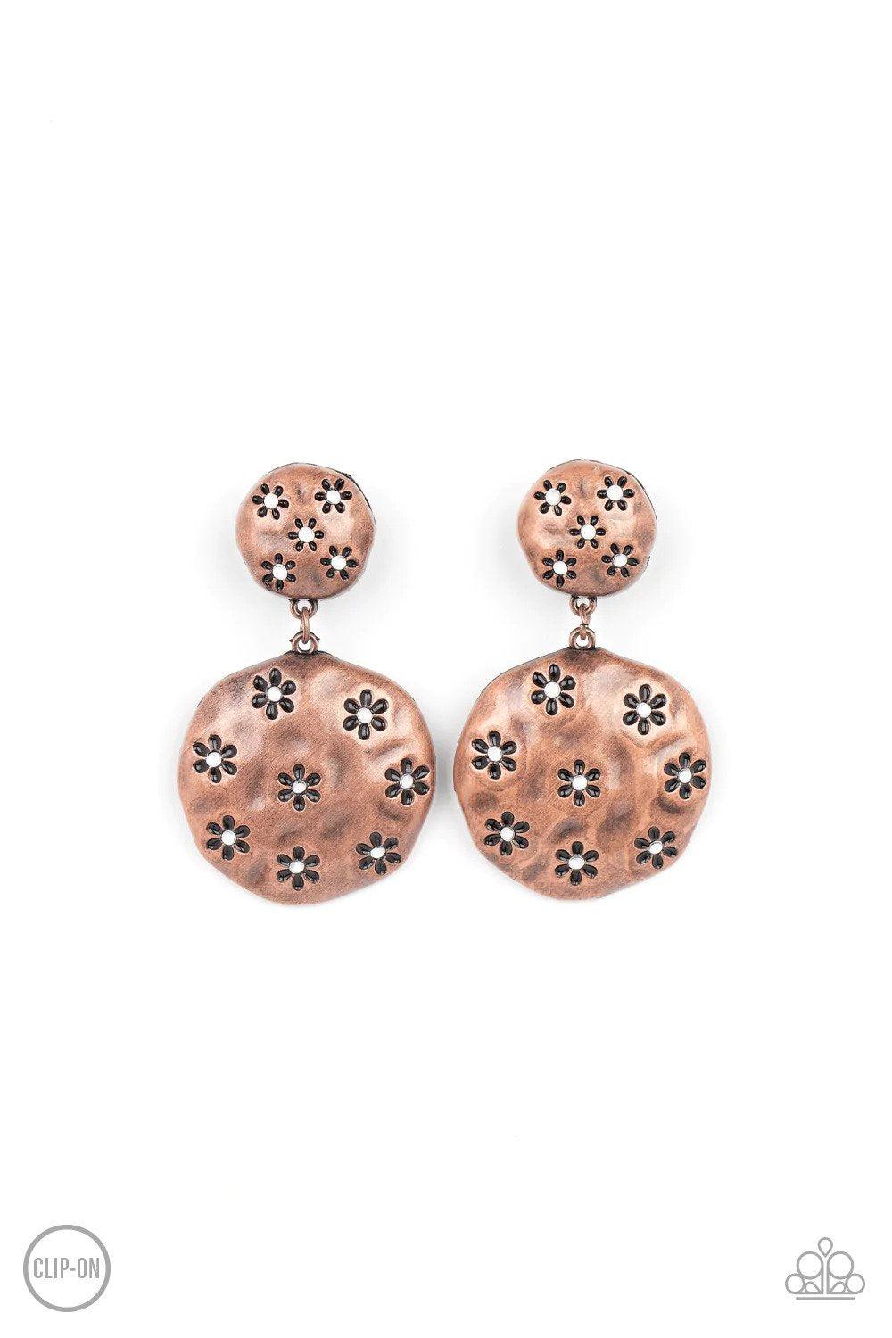Industrial Fairytale Copper Clip-On Earrings - Paparazzi Accessories- lightbox - CarasShop.com - Paparazzi Jewelry by Cara Jewels