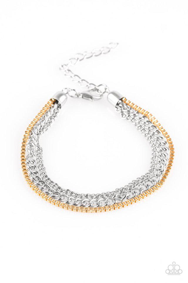 Industrial Icon Silver & Gold Bracelet - Paparazzi Accessories- lightbox - CarasShop.com - Paparazzi Jewelry by Cara Jewels