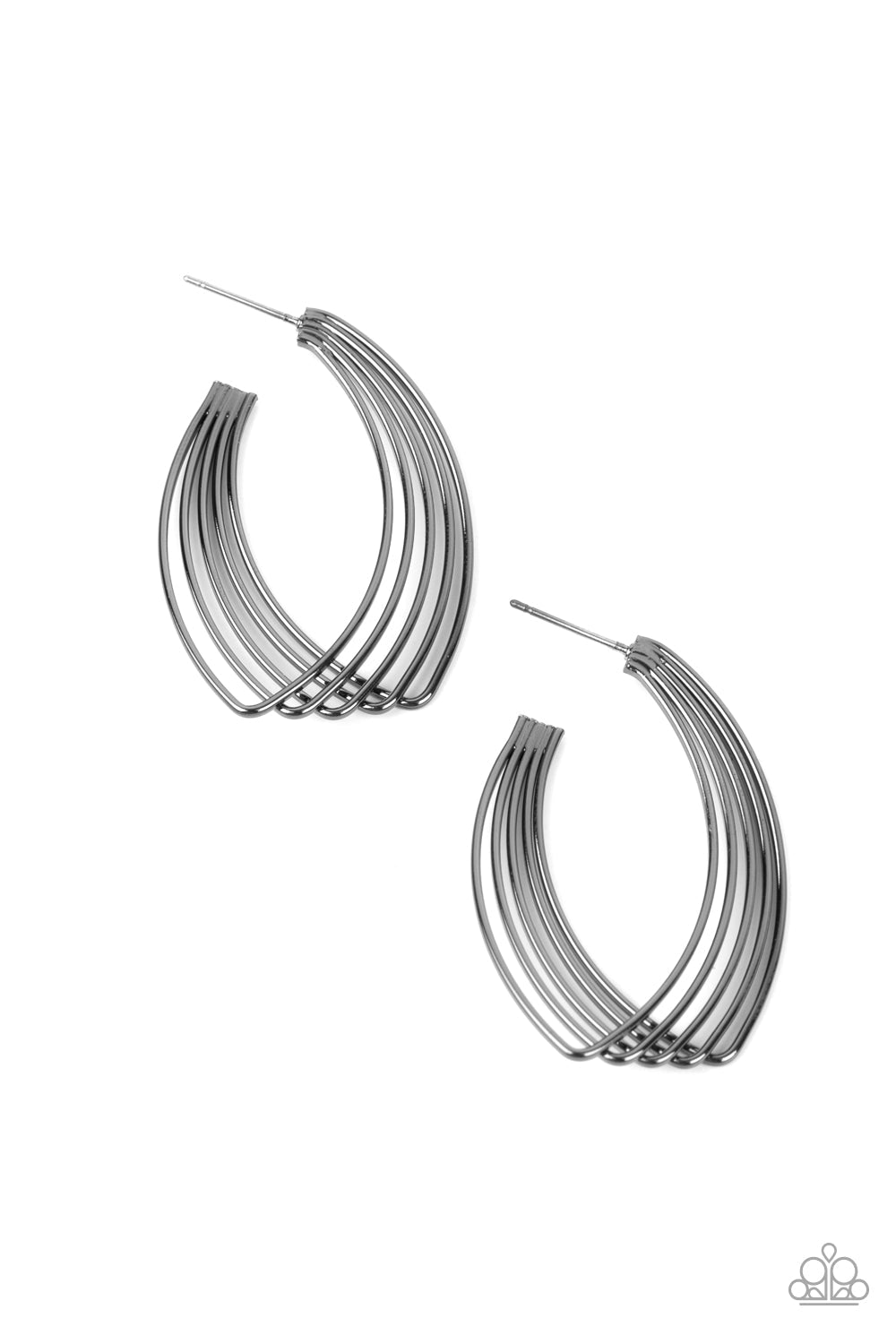 Industrial Illusion Gunmetal Black Hoop Earrings - Paparazzi Accessories- lightbox - CarasShop.com - Paparazzi Jewelry by Cara Jewels