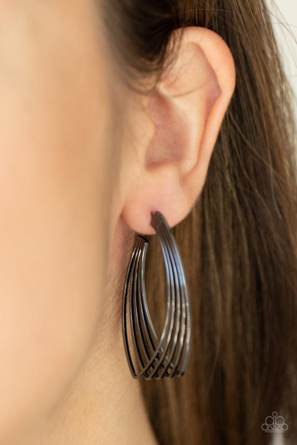 Industrial Illusion Gunmetal Black Hoop Earrings - Paparazzi Accessories- lightbox - CarasShop.com - Paparazzi Jewelry by Cara Jewels