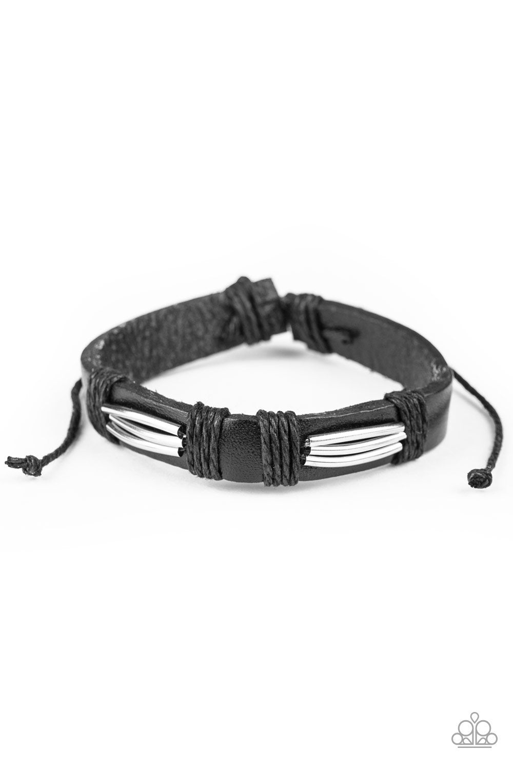 Industrial Interstate Black Leather and Silver Urban Sliding Knot Bracelet - Paparazzi Accessories- on model - CarasShop.com - Paparazzi Jewelry by Cara Jewels