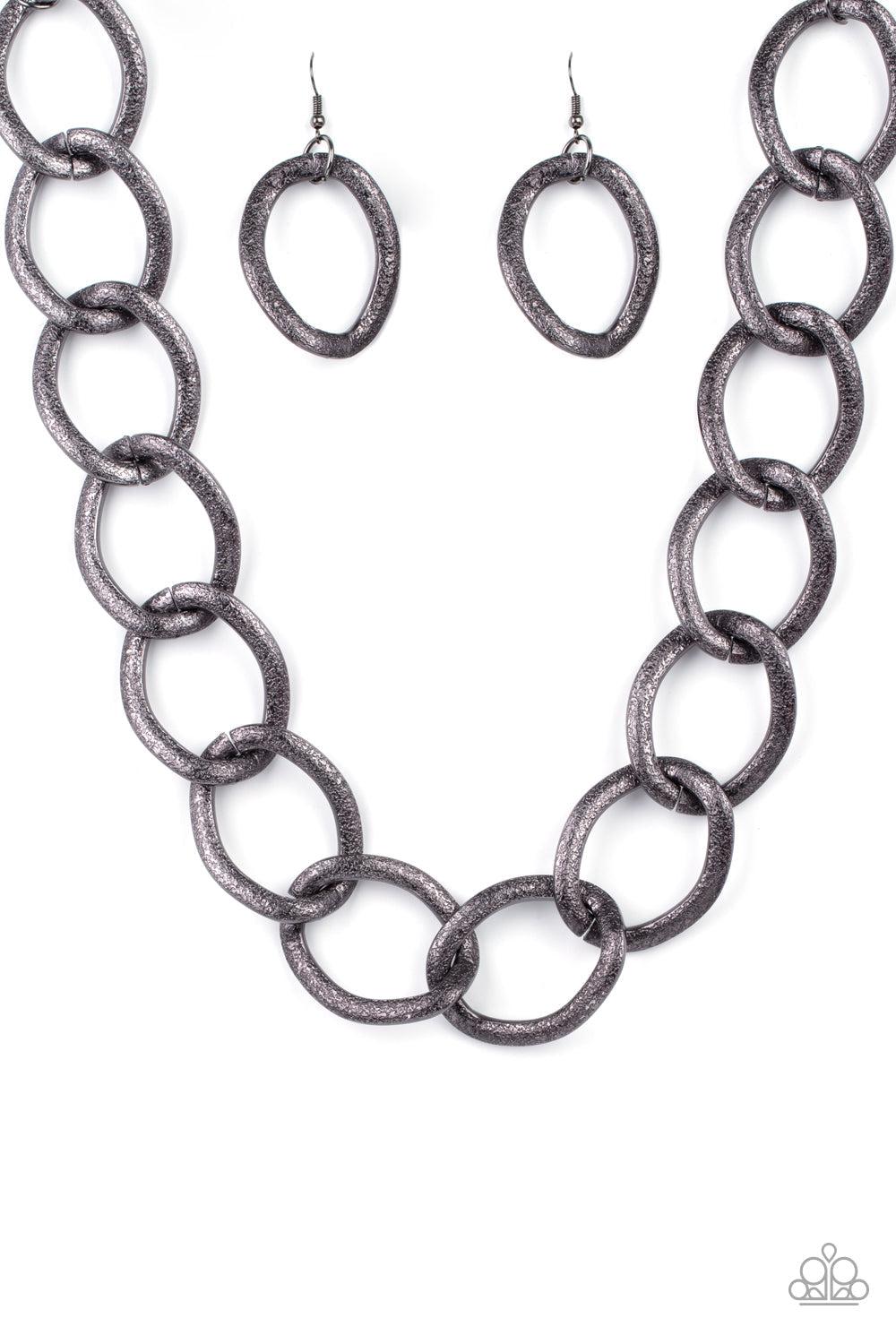 Industrial Intimidation Gunmetal Black Necklace - Paparazzi Accessories- lightbox - CarasShop.com - Paparazzi Jewelry by Cara Jewels