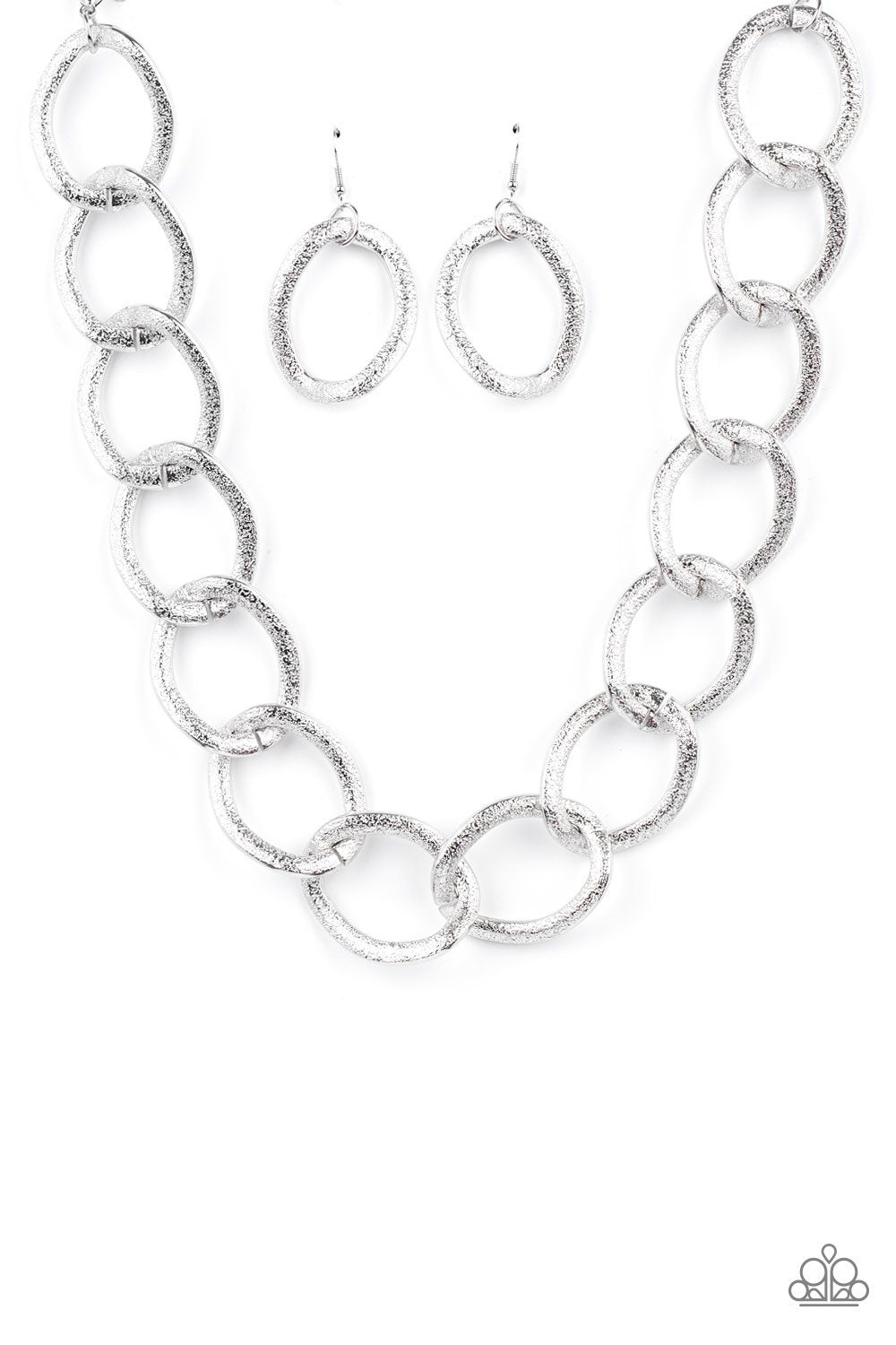 Industrial Intimidation Silver Chain Necklace - Paparazzi Accessories- on model - CarasShop.com - Paparazzi Jewelry by Cara Jewels