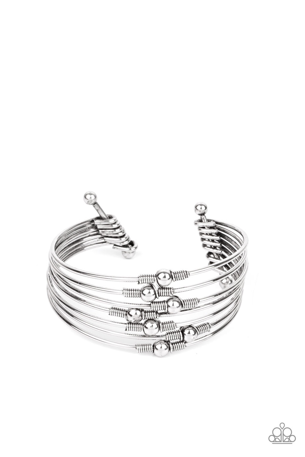 Industrial Intricacies Silver Cuff Bracelet - Paparazzi Accessories- lightbox - CarasShop.com - Paparazzi Jewelry by Cara Jewels