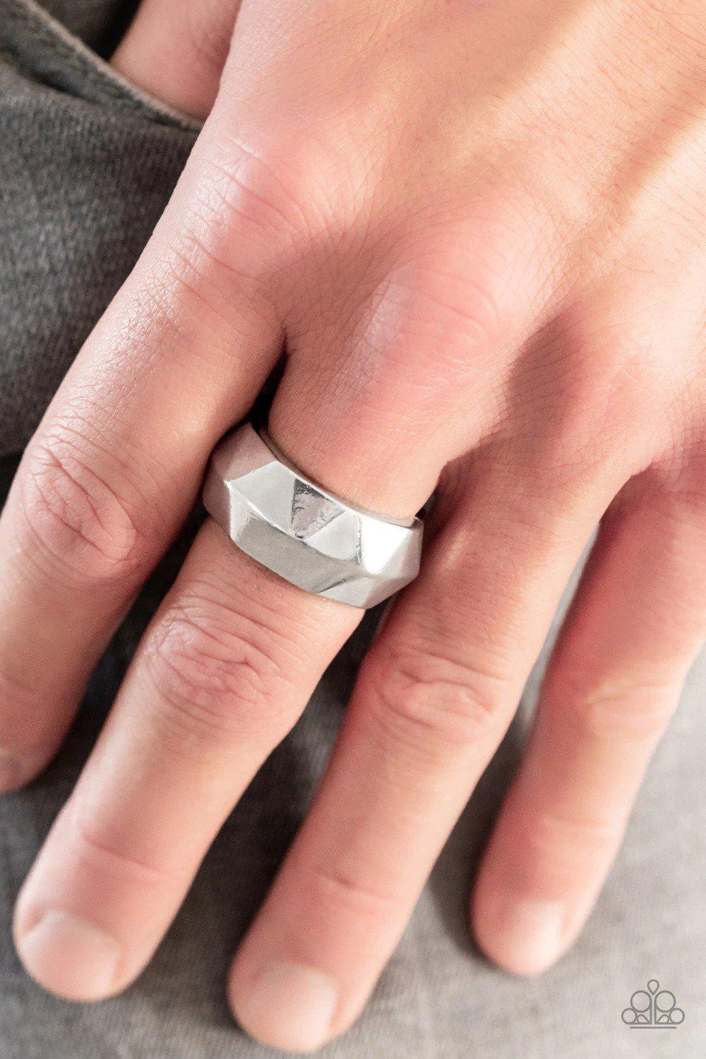 Industrial Mechanic Silver Ring - Paparazzi Accessories- on model - CarasShop.com - Paparazzi Jewelry by Cara Jewels