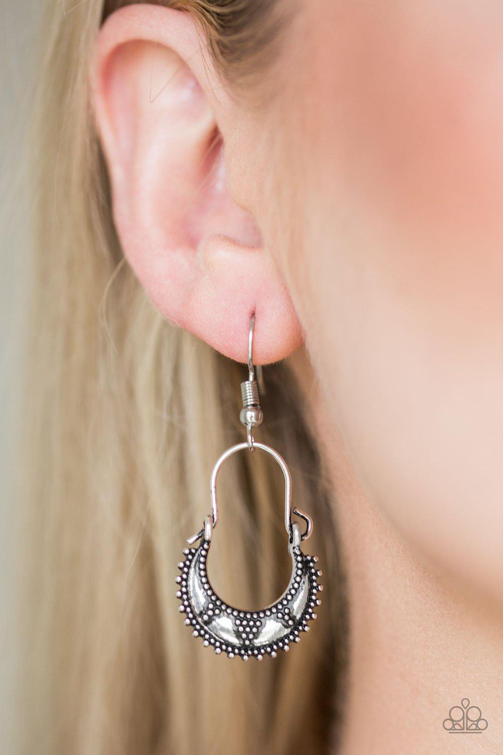 Industrially Indigenous Silver Earrings - Paparazzi Accessories- lightbox - CarasShop.com - Paparazzi Jewelry by Cara Jewels