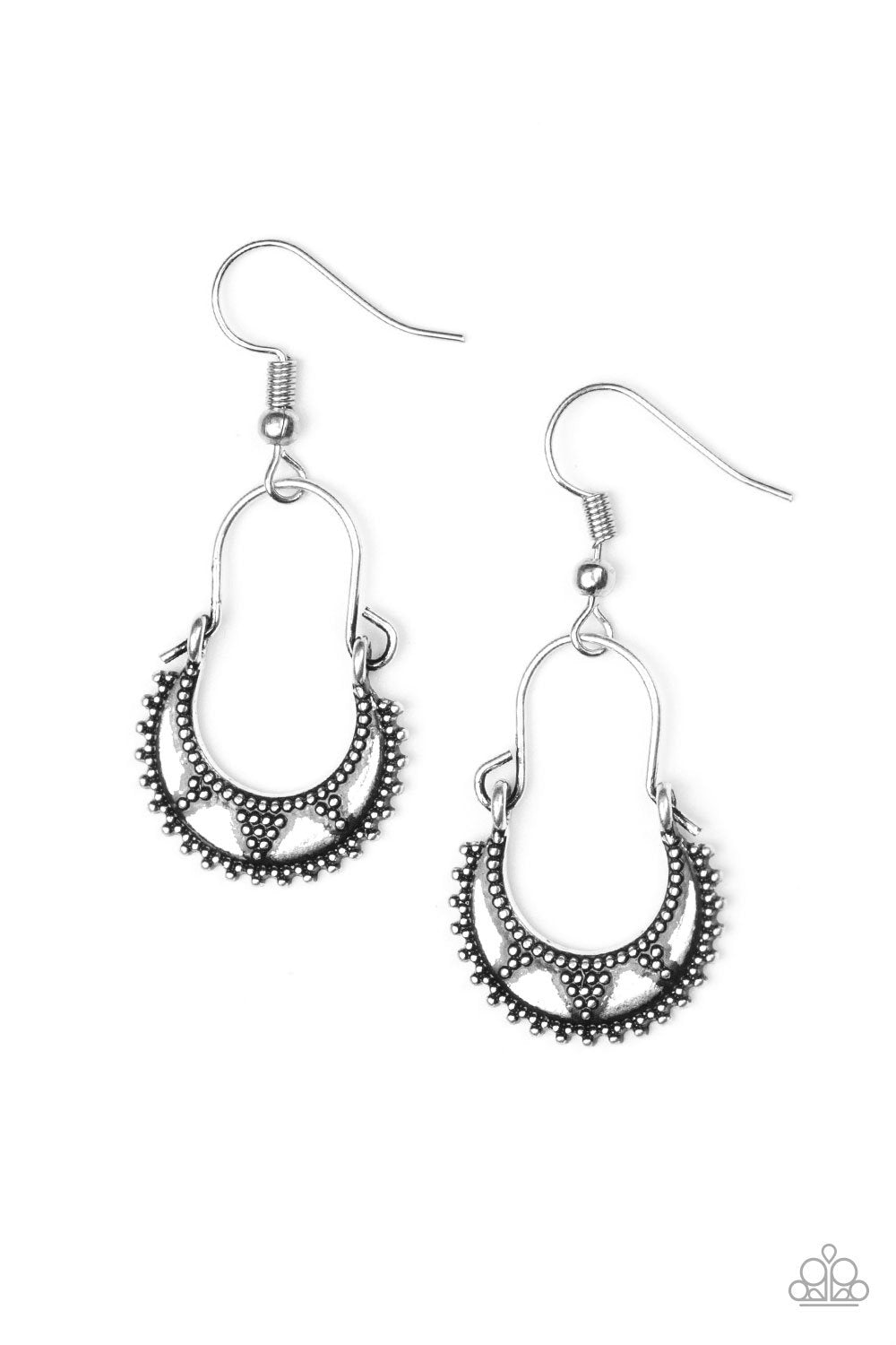 Industrially Indigenous Silver Earrings - Paparazzi Accessories- on model - CarasShop.com - Paparazzi Jewelry by Cara Jewels