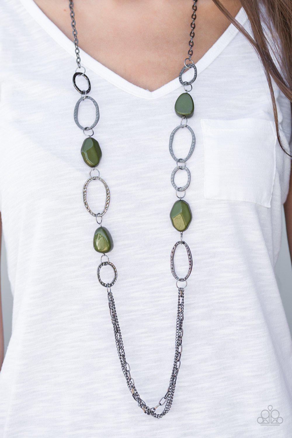 Industry Shine Green and Gunmetal Necklace - Paparazzi Accessories- lightbox - CarasShop.com - Paparazzi Jewelry by Cara Jewels