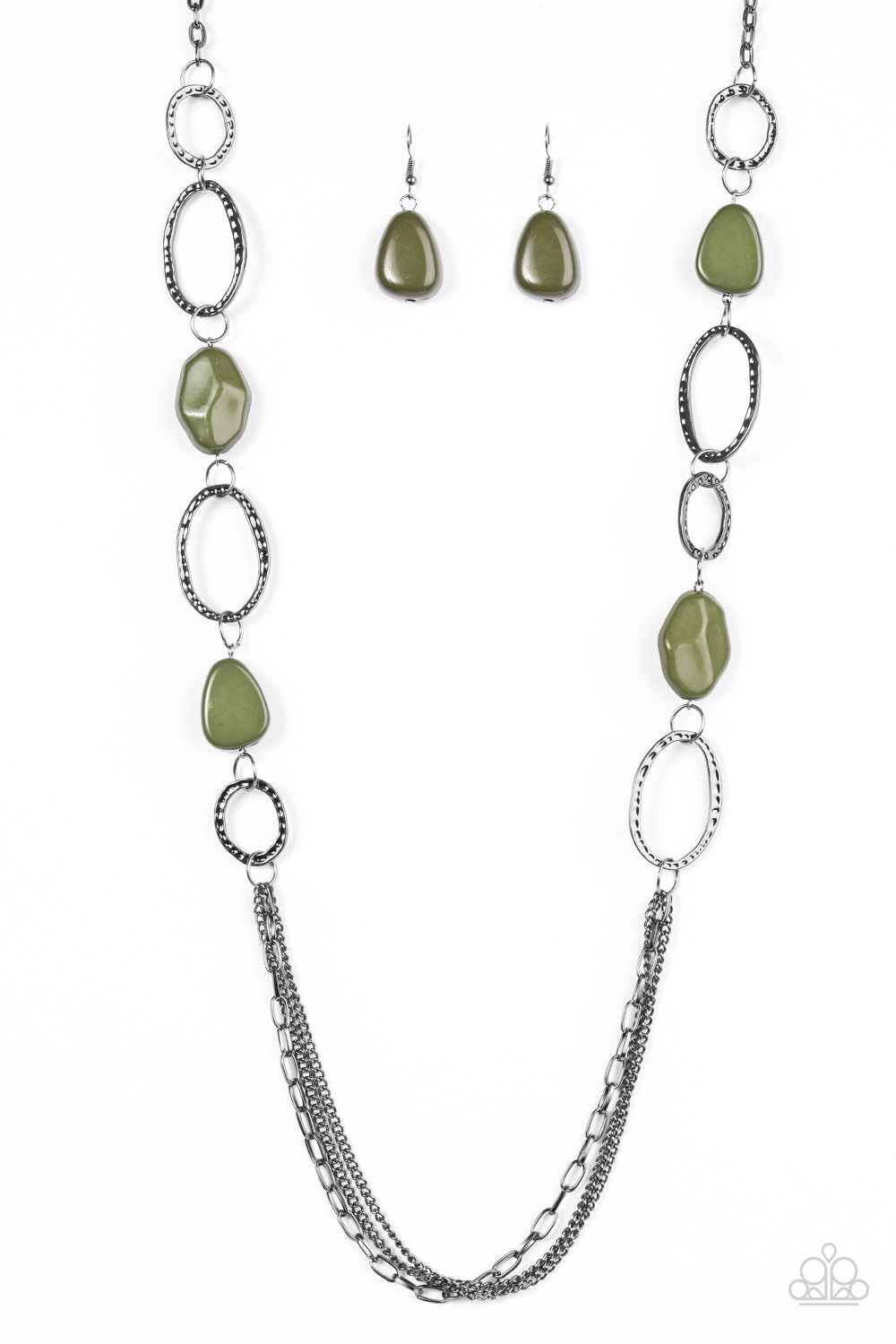 Industry Shine Green and Gunmetal Necklace - Paparazzi Accessories- on model - CarasShop.com - Paparazzi Jewelry by Cara Jewels